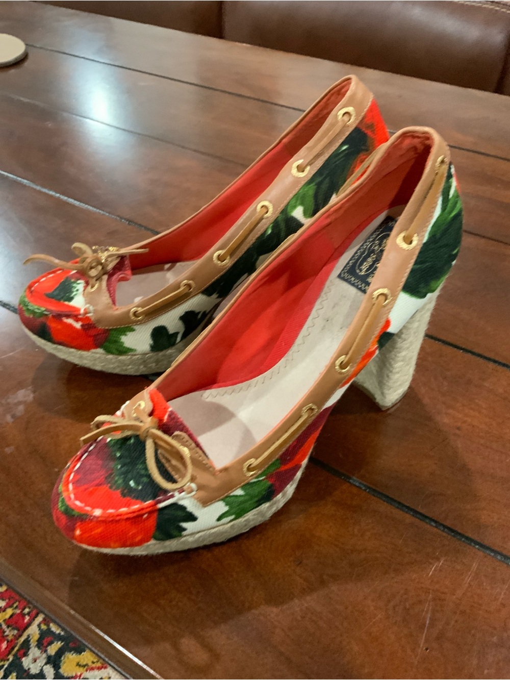 Fabulous Milly x Sperry Topsider Red Floral Espadrille High Heels